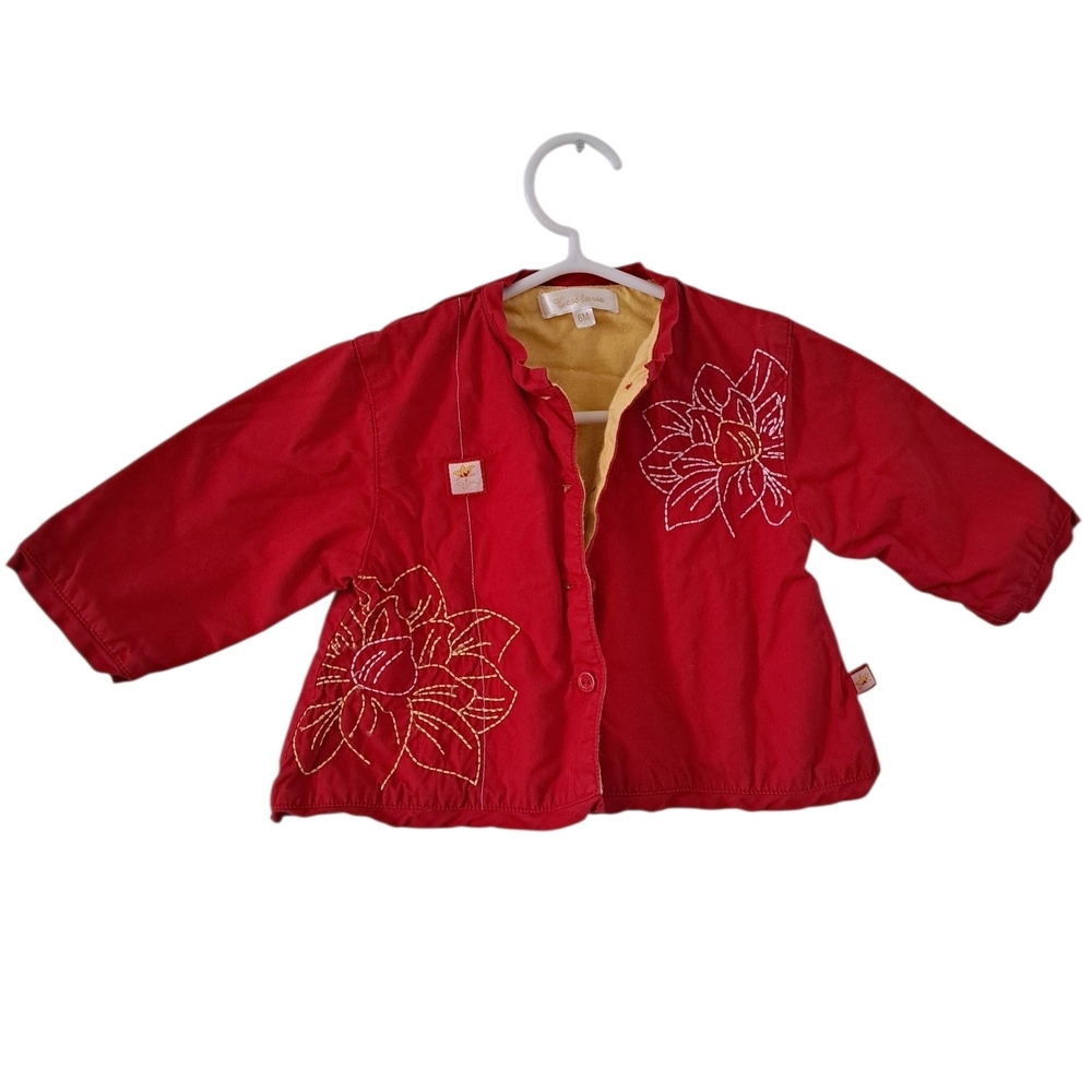 3/20$ Red Embroidered Baby Jacket 6M | Cozy Cotton Button-Down Coat